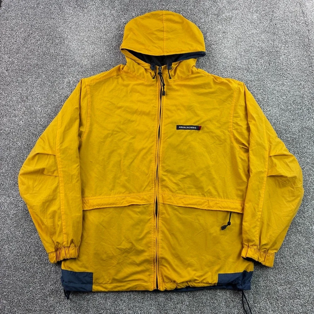 Vintage Abercrombie and Fitch Jacket Mens M Yellow Nylon Windbreaker Sailing